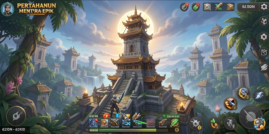 Screenshot menampilkan aksi seru dalam game Tower Defense 62IDN.