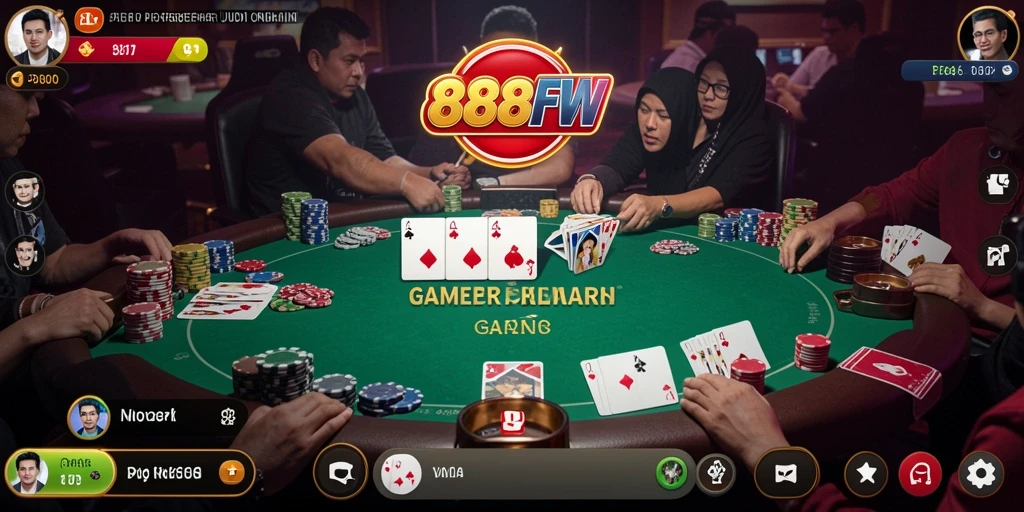 Screenshot gameplay 888FW menampilkan aksi seru dalam permainan Poker.