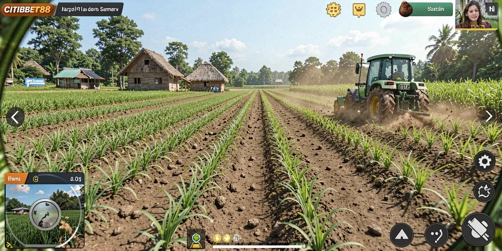 Tangkapan layar gameplay CITIBET88 yang menampilkan kebun yang subur.