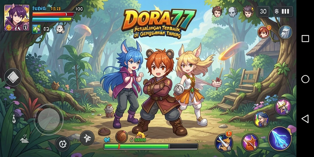 Screenshot DORA77 menampilkan aksi seru dalam dunia Anime.
