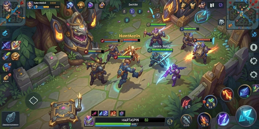 Tampilan gameplay seru HARTASPIN di arena pertempuran.
