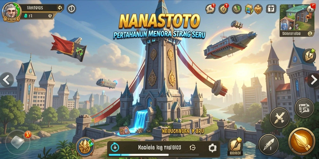 Tampilan gameplay seru dalam NANASTOTO yang penuh strategi Tower Defense.