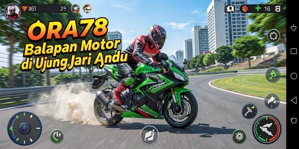 Tampilan gameplay balapan motor yang seru dan mendebarkan.