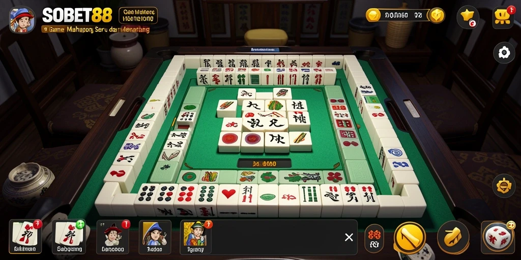 Tampilan gameplay SOBET88 yang menakjubkan dengan tile Mahjong.
