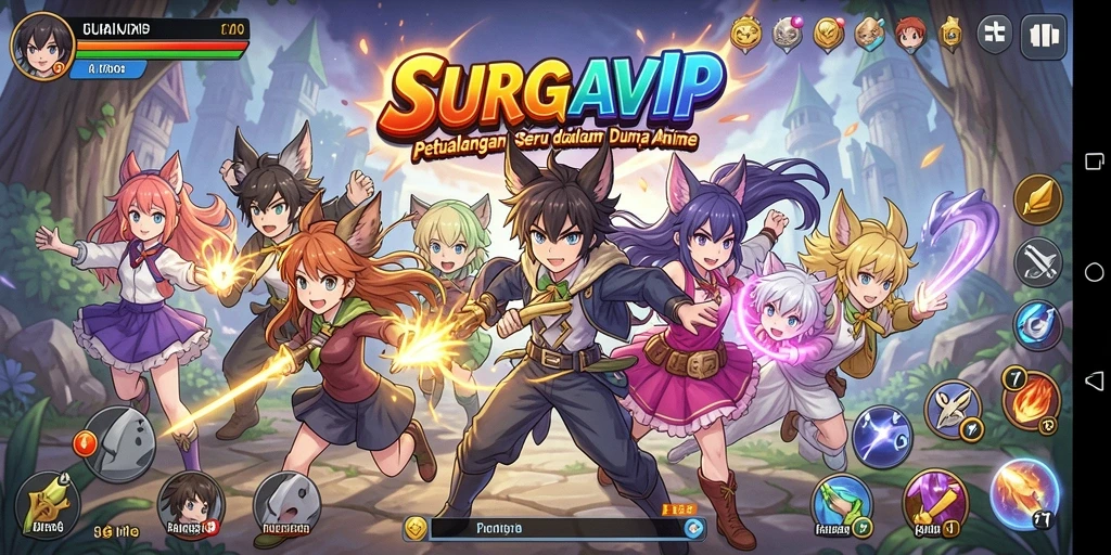 Tampilan gameplay utama SURGAVIP yang mengesankan dengan aksi Anime.