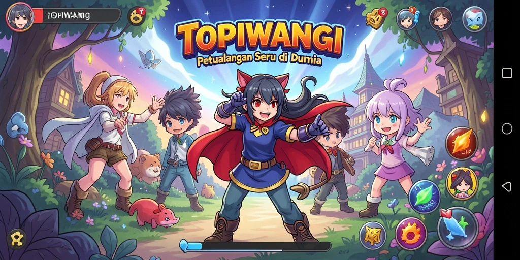 Screenshot gameplay TOPIWANGI yang menampilkan aksi seru karakter anime.