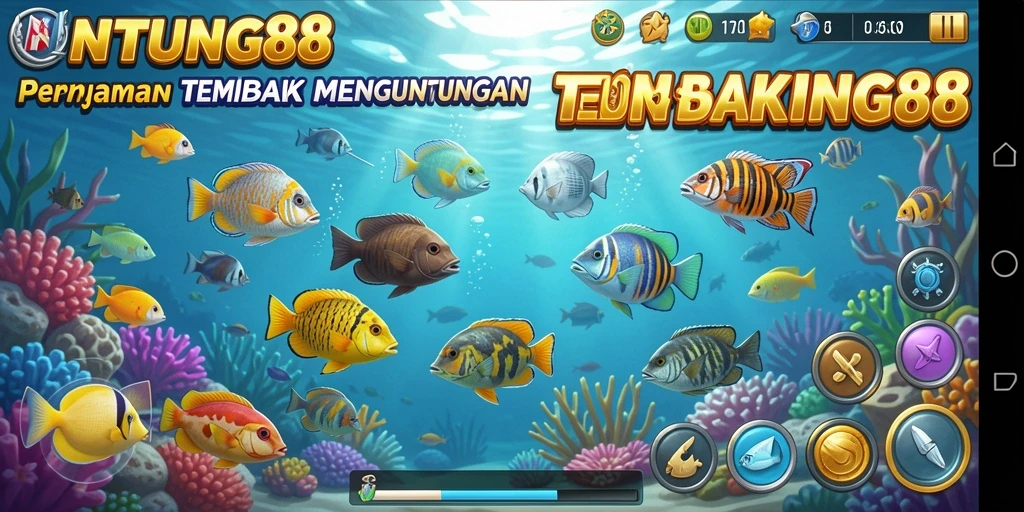 Tampilan game UNTUNG88 yang menampilkan aksi menangkap ikan.